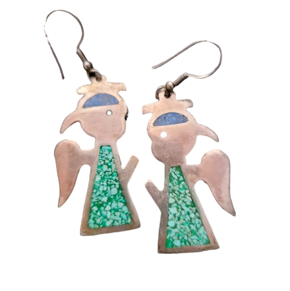 Vintage ALPACA Crushed Turquoise ANGEL Earrings